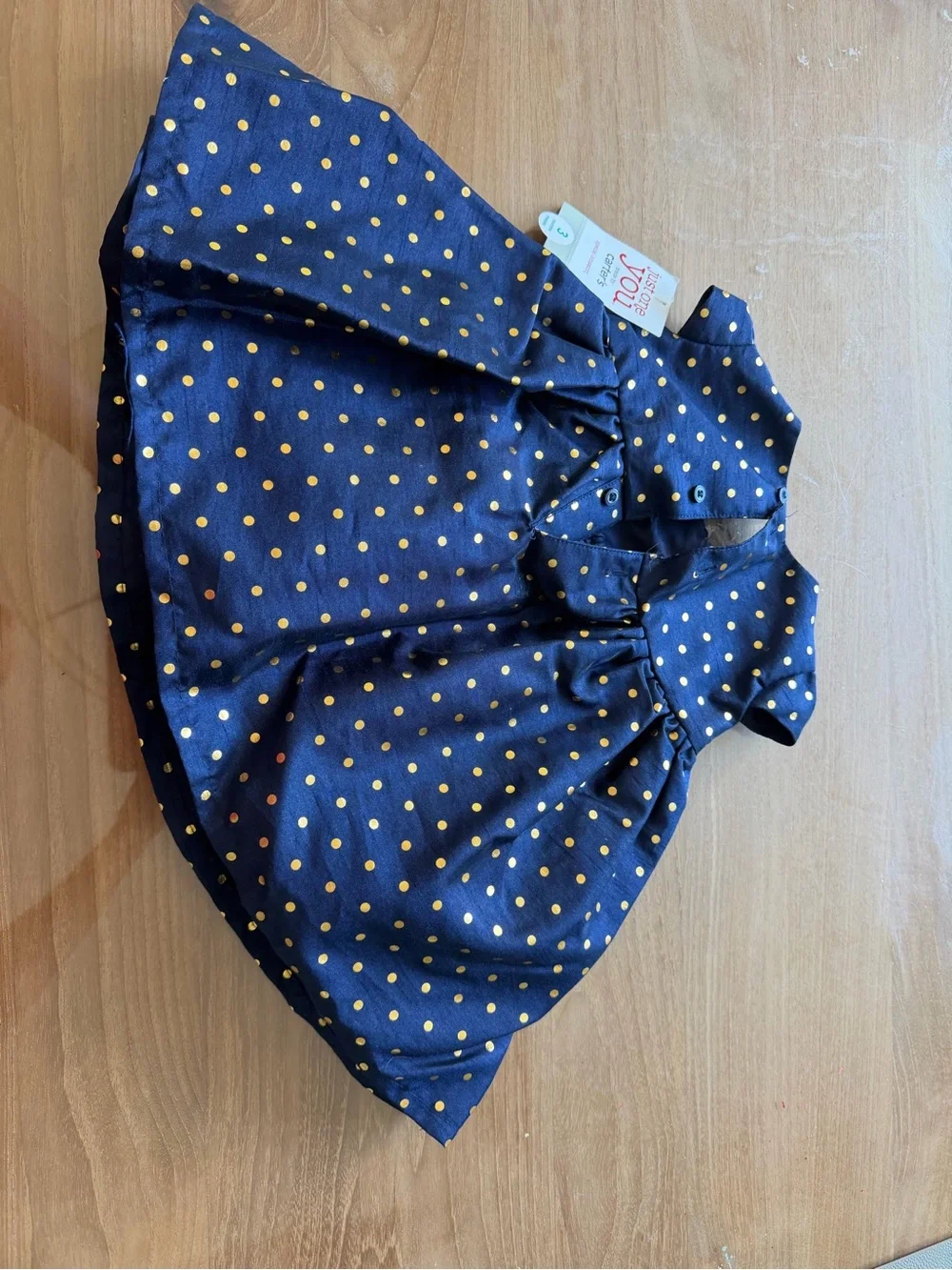 Baby Carter's Navy Dress with Gold Polka Dots